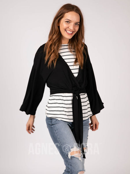 Agnes & Dora™ Kimono Tie Top Black