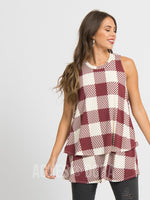 Agnes & Dora™ Tiered Tunic Buffalo Plaid - Black Cherry