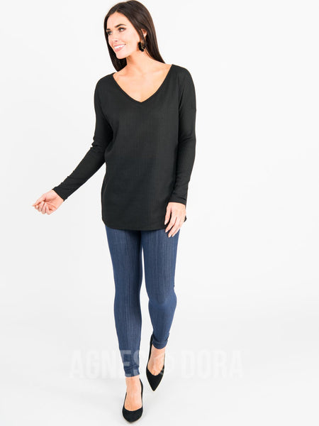 Agnes & Dora™ Urban Pullover Double V-Neck Black