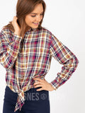 Agnes & Dora™ Button Down Tie Front Long Sleeve Classic Plaid - Small Scale