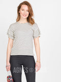 Agnes & Dora™ Frill Sleeve Top Ivory and Black Stripe