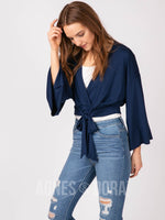 Agnes & Dora™ Kimono Tie Top Navy