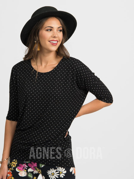 Agnes & Dora™ Dolman Tunic B&W Mini Dot