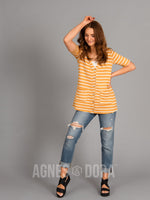 Agnes & Dora™ Favorite Cardi Half Sleeve Mustard/Ivory Stripe