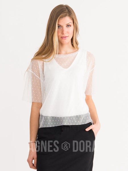 Agnes & Dora™ Mesh Tee Ivory Mini Dot