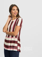 Agnes & Dora™ Relaxed Ruffle Tee Hello Fall Stripe - Black Cherry