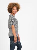 Agnes & Dora™ Dolman Tunic Short Sleeve Black and Ivory Stripe