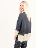 Agnes & Dora™ Boxy Sweater 3/4 Sleeve Gray and Beige