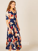 Agnes & Dora™ Essential Maxi Dress Navy/Burgundy/Taupe Floral