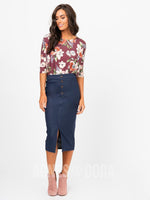 Agnes & Dora™ Button Pencil Skirt Dark Denim