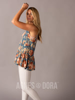 Agnes & Dora™ Relaxed Ruffle Tank Denim/Blush Floral