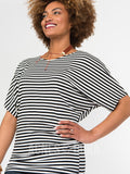 Agnes & Dora™ Dolman Tunic Short Sleeve Black and Ivory Stripe