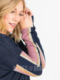 Agnes & Dora™ Urban Pullover V-Neck Dark Navy with Navy/Rose Stripe