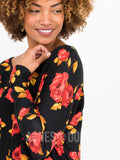 Agnes & Dora™ Urban Pullover Double V-Neck Black/Red Floral