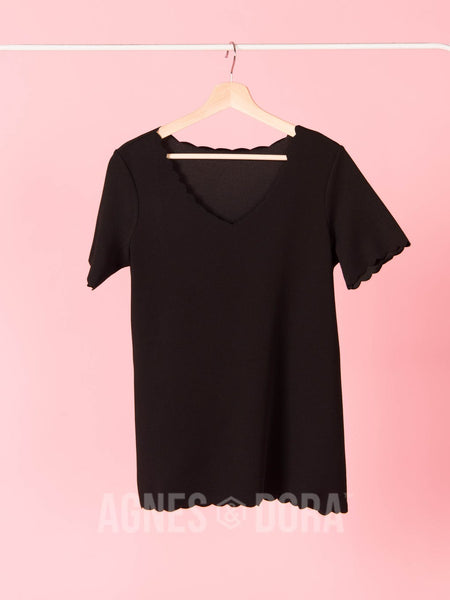 Agnes & Dora™ Scalloped Top Black