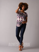 Agnes & Dora™ Everyday Tee Scoop Neck Navy/Fuchsia Boho