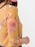 Agnes & Dora™ Fitted Tee 3/4 Sleeve Mustard Floral