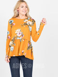 Agnes & Dora™ Relaxed Ruffle Tee Long Sleeve Mustard Floral