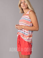 Agnes & Dora™ Essential Tank Scoop Neck Coral/Grey Stripe