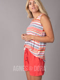 Agnes & Dora™ Essential Tank Scoop Neck Coral/Grey Stripe