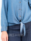 Agnes & Dora™ Button Down Tie Front Long Sleeve Medium Wash Tencel