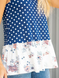 Agnes & Dora™ Relaxed Ruffle Tank Navy Ivory Dot/Ivory Blush Floral