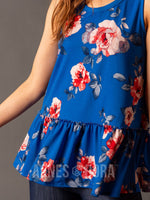 Agnes & Dora™ Relaxed Ruffle Tank Blue/Red Floral