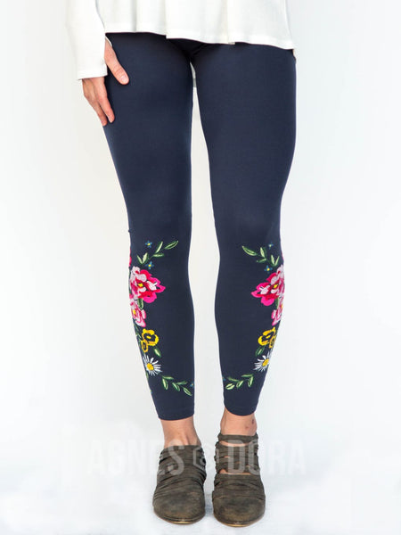 Agnes & Dora™ Embroidered Leggings Vintage Navy