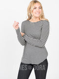 Agnes & Dora™ Fitted Tee Long Sleeve Charcoal/Ivory Stripe