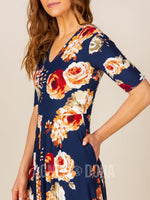 Agnes & Dora™ Essential Maxi Dress Navy/Burgundy/Taupe Floral