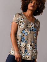 Agnes & Dora™ Everyday Tee Scoop Neck Taupe/Blue Floral