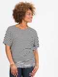 Agnes & Dora™ Dolman Tunic Short Sleeve Black and Ivory Stripe