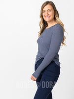 Agnes & Dora™ Fitted Tee Long Sleeve with Thumbhole Navy/Ivory