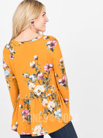 Agnes & Dora™ Relaxed Ruffle Tee Long Sleeve Mustard Floral