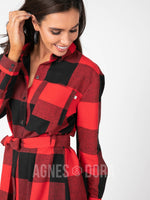 Agnes & Dora™ Flannel Shirt Dress Buffalo Plaid - Red/Black