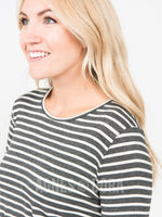 Agnes & Dora™ Fitted Tee Long Sleeve Charcoal/Ivory Stripe