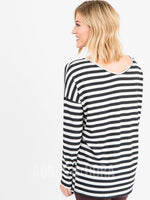 Agnes & Dora™ Urban Pullover Double V-Neck Ivory/Black Stripe