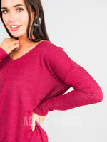 Agnes & Dora™ Urban Pullover Double V-Neck Burgundy 2Toned