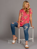 Agnes & Dora™ Everyday Tee V-Neck Pink Floral/Dots