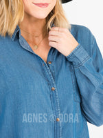 Agnes & Dora™ Button Down Boyfriend Medium Wash Tencil