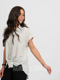 Agnes & Dora™ Button Down Cuff Sleeve Charcoal Stripe