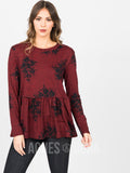 Agnes & Dora™ Relaxed Ruffle Tee Long Sleeve Red (Houndstooth Floral)