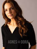 Agnes & Dora™ Notch V-Neck Tee Black