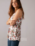 Agnes & Dora™ Essential Tank V-Neck Ivory/Coral/Taupe Floral