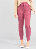 Agnes & Dora™ Classic Jogger Wine/Ivory Mini Stripe