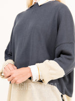 Agnes & Dora™ Boxy Sweater 3/4 Sleeve Gray and Beige