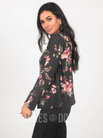 Agnes & Dora™ Cross Over Sweater Charcoal Floral