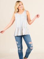 Agnes & Dora™ Relaxed Ruffle Tank Blue/Grey/Blush Stripe