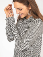 Agnes & Dora™ Dolman Turtleneck Black/Ivory Stripe