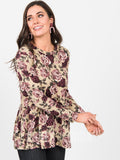 Agnes & Dora™ Relaxed Ruffle Tee Long Sleeve Taupe Floral